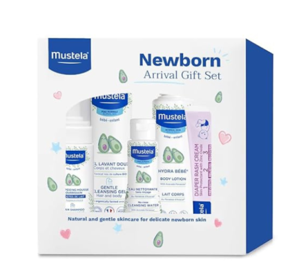 Mustela Newborn Arrival Gift Set - Baby Skincare & Bath Time Essentials - Natural & Plant Based - 5 Items Set