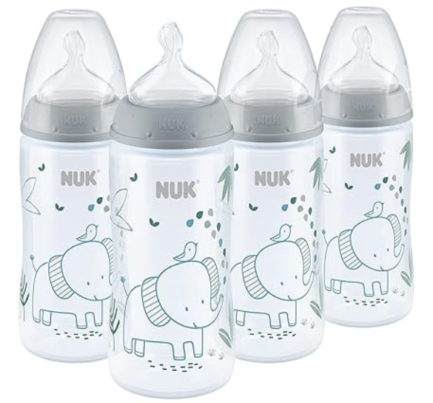 NUK Smooth Flow Anti Colic Baby Bottle, 10 oz, 4 Pack, Elephant,4 Count (Pack of 1)