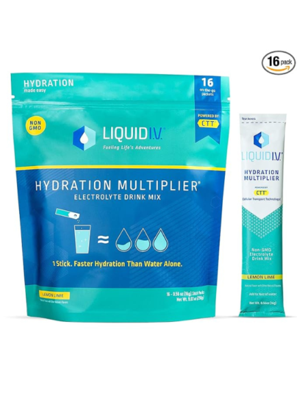 Liquid I.V. Hydration Multiplier - Lemon Lime - Hydration Powder Packets | Electrolyte Powder Drink Mix | Easy Open Single-Serving Sticks | Non-GMO | 1 Pack (16 Servings)