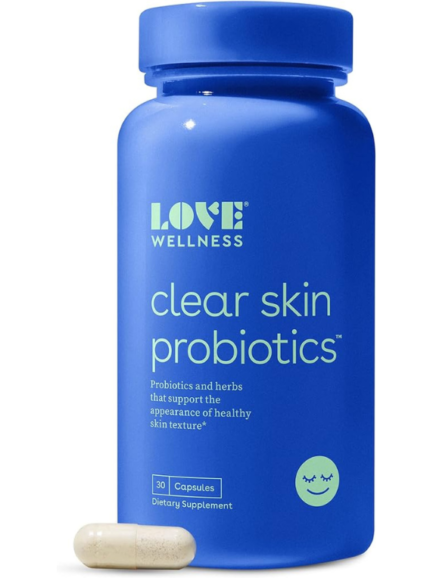 Love Wellness Clear Skin Probiotic | Clear Up Hormonal Acne Pimples, Reduce Pores for Healthy Hydrated Skin | Zinc, Bifidobacterium Longum & Chaste Tree Fruit Extract | Safe & Effective | 30 Capsules