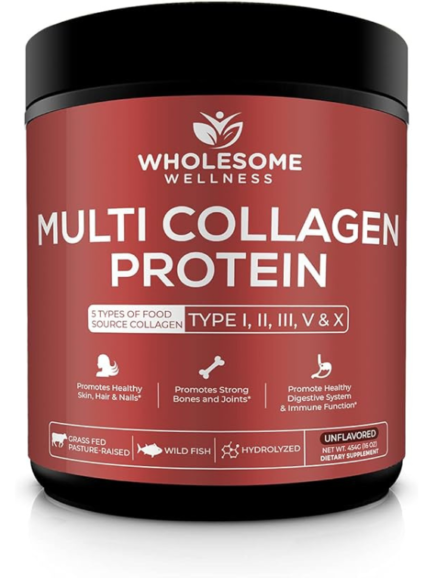 Multi Collagen Protein Powder Hydrolyzed (Type I II III V X) Grass-Fed All-in-One Super Bone Broth + Collagen Peptides - Premium Blend of Grass-Fed Beef, Chicken, Wild Fish, Eggshell Collagen