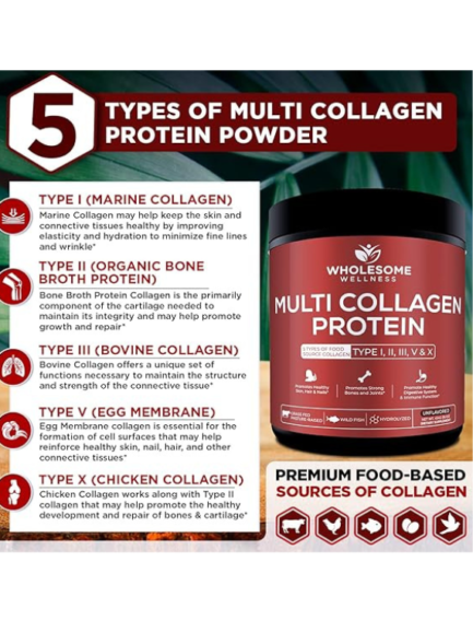 Multi Collagen Protein Powder Hydrolyzed (Type I II III V X) Grass-Fed All-in-One Super Bone Broth + Collagen Peptides - Premium Blend of Grass-Fed Beef, Chicken, Wild Fish, Eggshell Collagen - Image 3