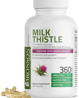 Bronson Milk Thistle Silymarin Marianum & Dandelion Root Liver Health Support, Antioxidant Support, Detox, 360 Capsules