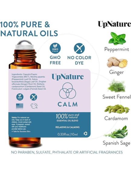 UpNature Calm Essential Oil Roll On Blend – Stress Relief & Relaxation Gifts for Women – Calming & Relaxing Self Care Aromatherapy Oils with Peppermint & Ginger – Ideal Stocking Stuffer - Image 2