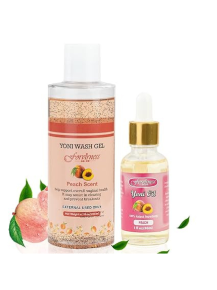 Feminine Wash & Natural Yoni Oil Set - Cleanse, Remove Odor, pH Balance for Women, Tested Yoni Wash, 1 fl.oz Peach Feminine Oil & 6.7 fl.oz Vaginal Intimate Wash with Cleaning Factor